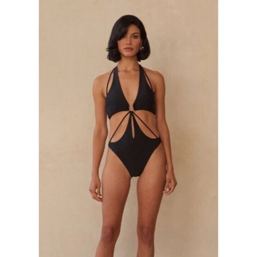 NWT Cult Gaia KNOWLES ONE PIECE Swimsuit Cutout Cheeky Womens Large Black